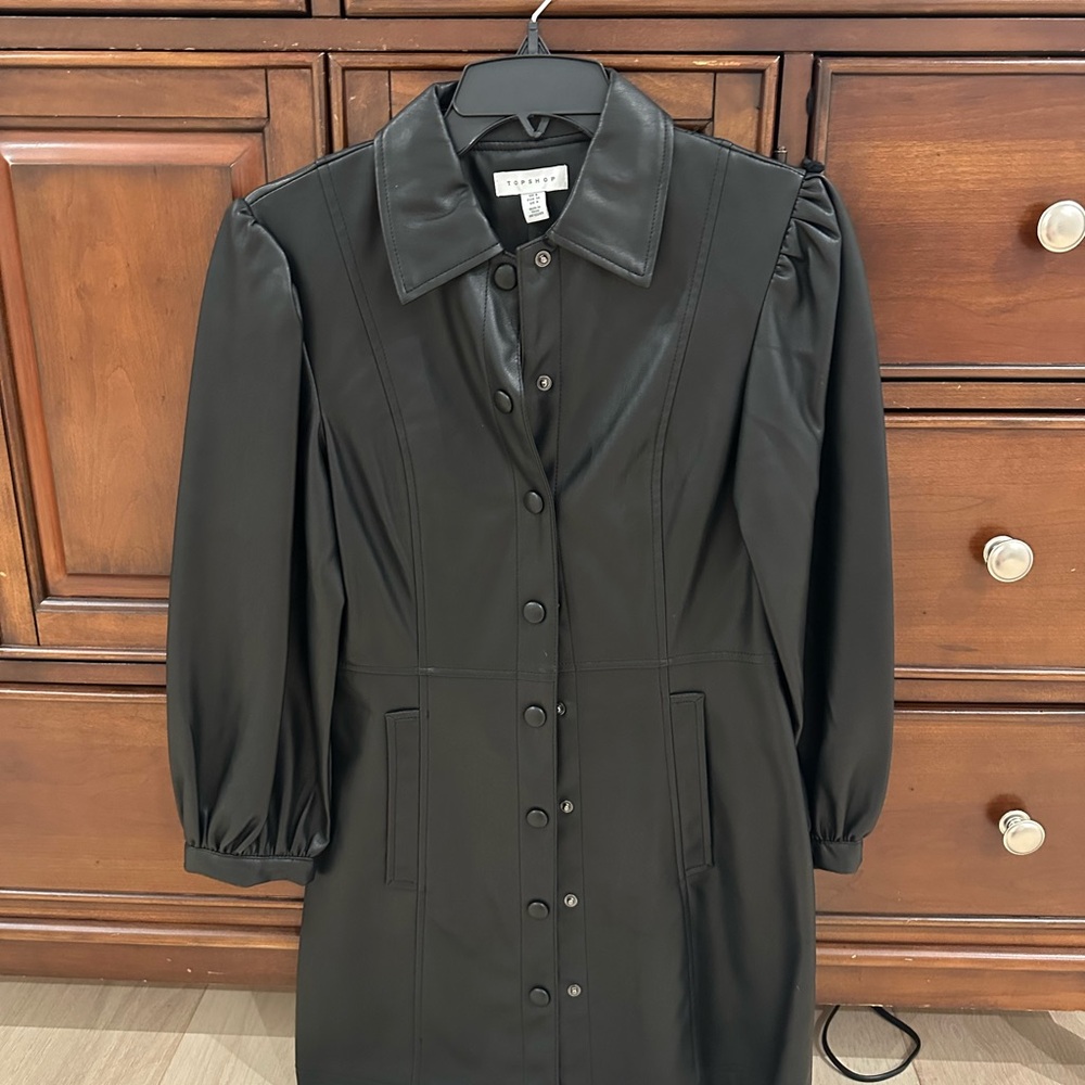 TOPSHOP black faux leather dress